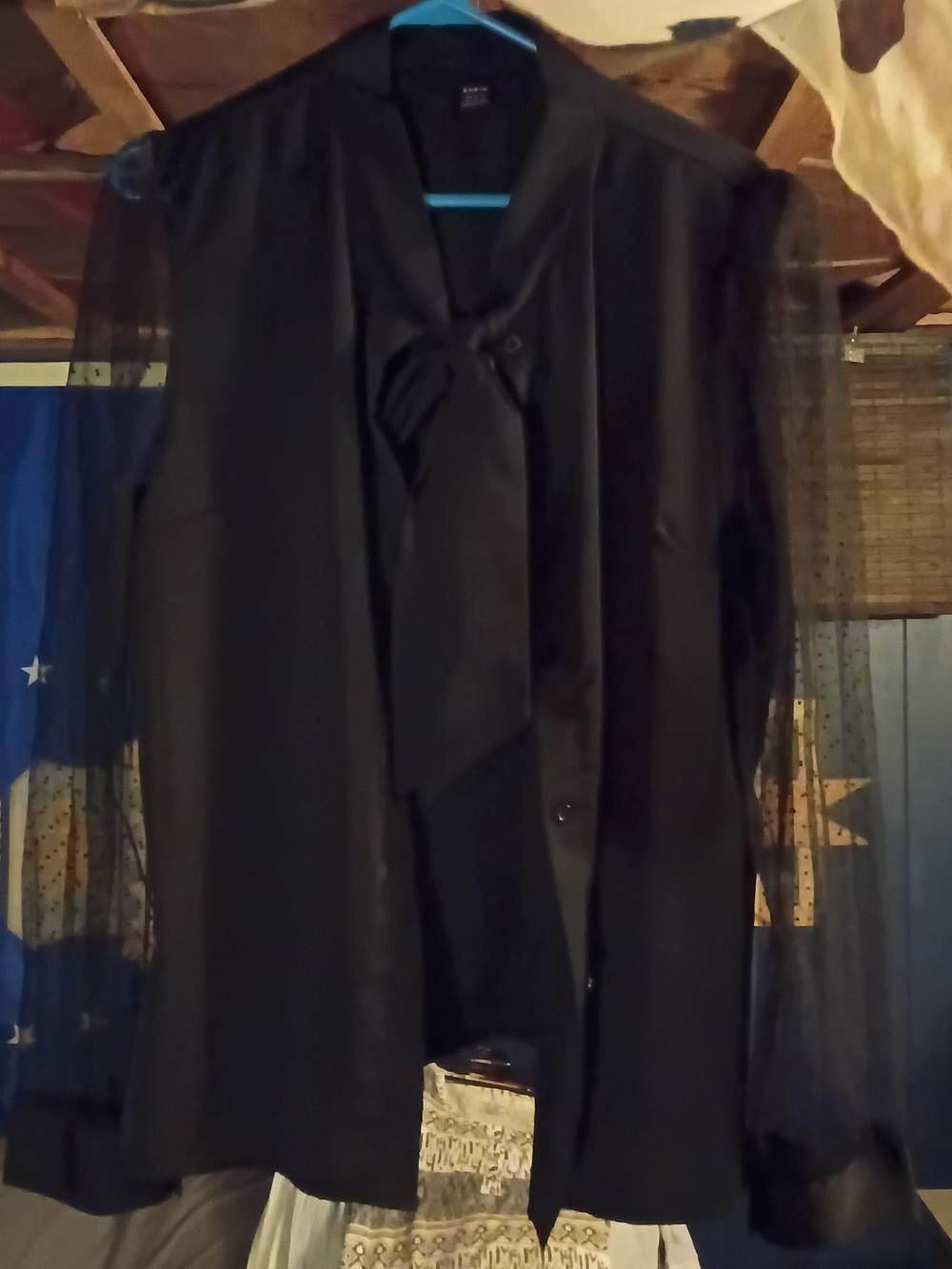 Black Sheer Sleeve Tie-Neck Blouse Jacket - Women